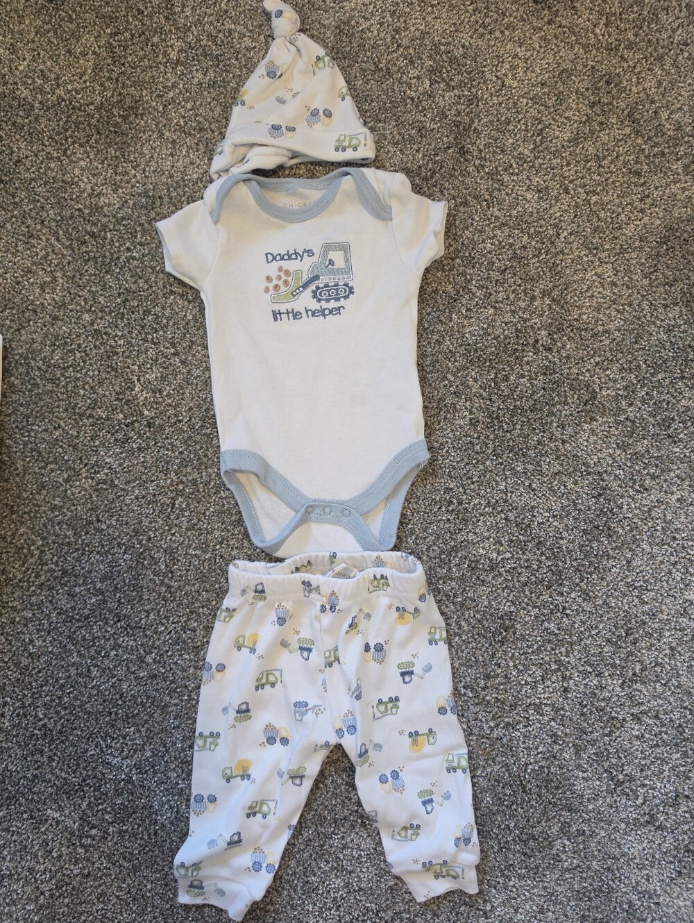 Daddy's Little Helper White & Light Blue Baby Three-Piece Set